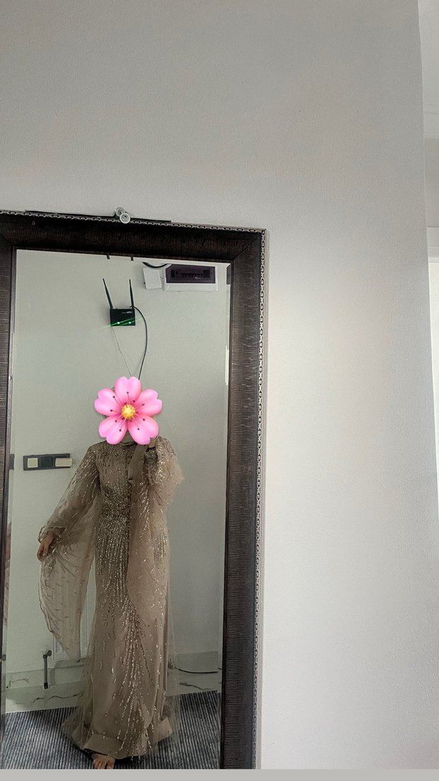 Krem Uzun  Çiçek Desenli balık model  Kadın Elbise - Görsel 4