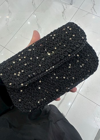 Pul Detaylı Siyah Örgü Kadın Çanta - Görsel 3