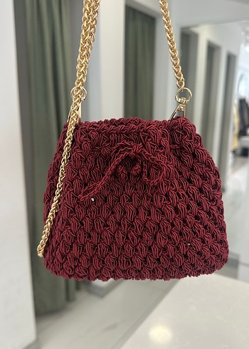 Bordo Örgü Detaylı Zincirli Kadın Çanta - Görsel 2