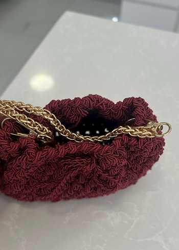 Bordo Örgü Detaylı Zincirli Kadın Çanta - Görsel 5