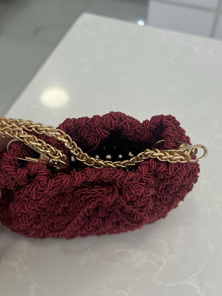 Bordo Örgü Detaylı Zincirli Kadın Çanta - Görsel 5