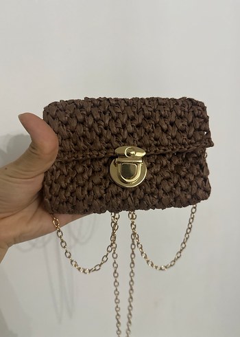 Zincir Detaylı Örgü Kahverengi Kadın Çanta - Görsel 3