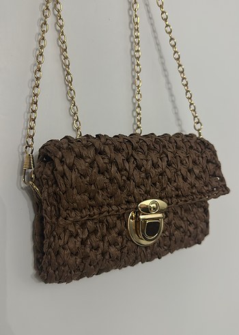 Zincir Detaylı Örgü Kahverengi Kadın Çanta - Görsel 2