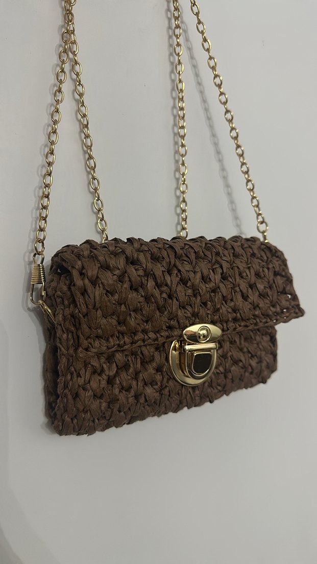 Zincir Detaylı Örgü Kahverengi Kadın Çanta - Görsel 2