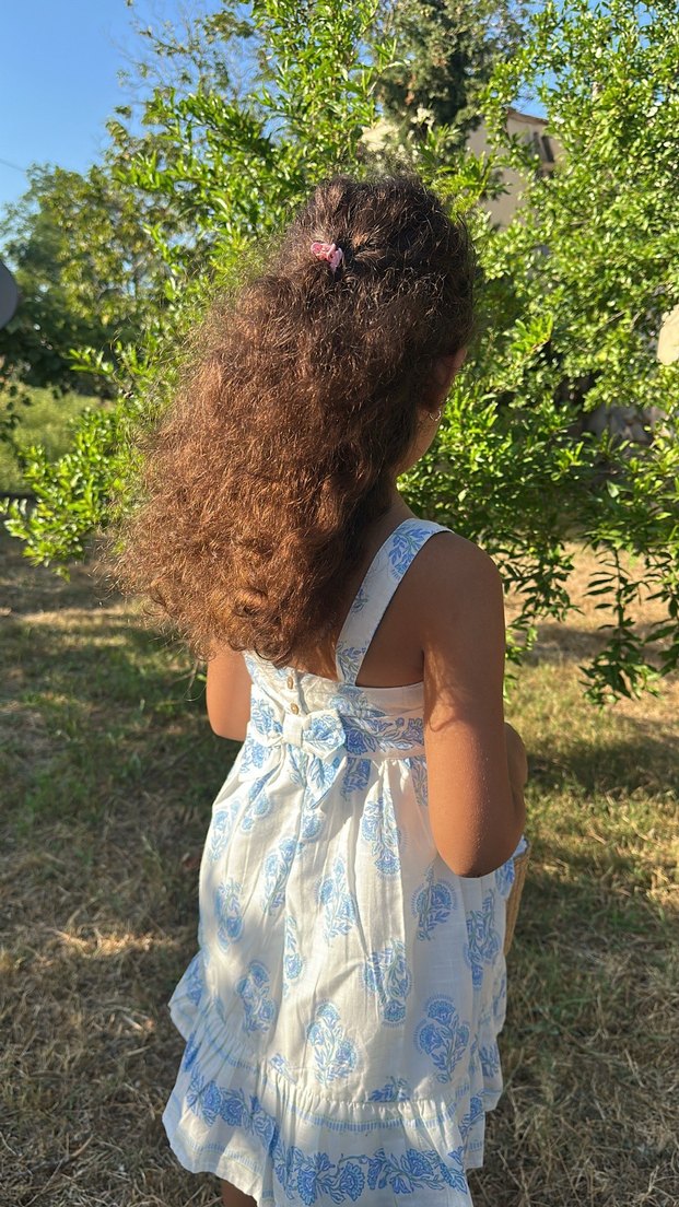 Kız Çocuk Mavi Bohem Pamuklu Elbise - Görsel 5