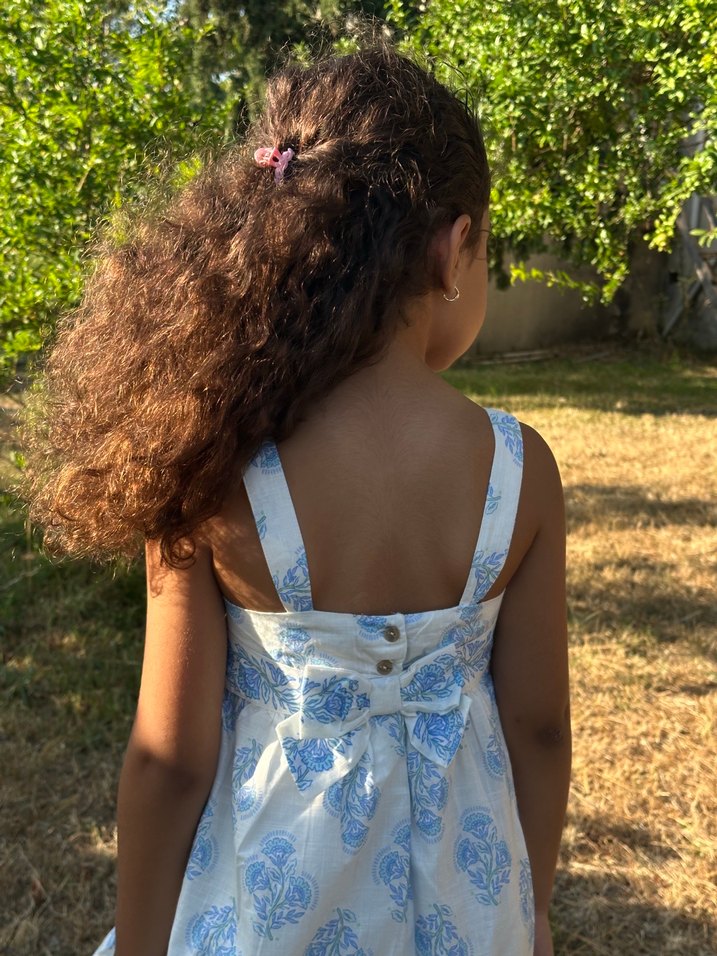 Kız Çocuk Mavi Bohem Pamuklu Elbise - Görsel 4