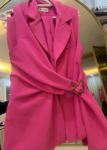 Pembe Kemerli Midi Kadın Takım Elbise - Görsel 4