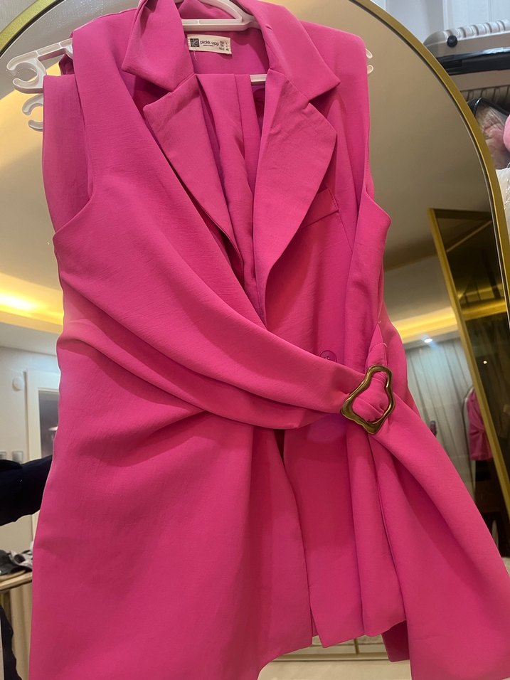 Pembe Kemerli Midi Kadın Takım Elbise - Görsel 4