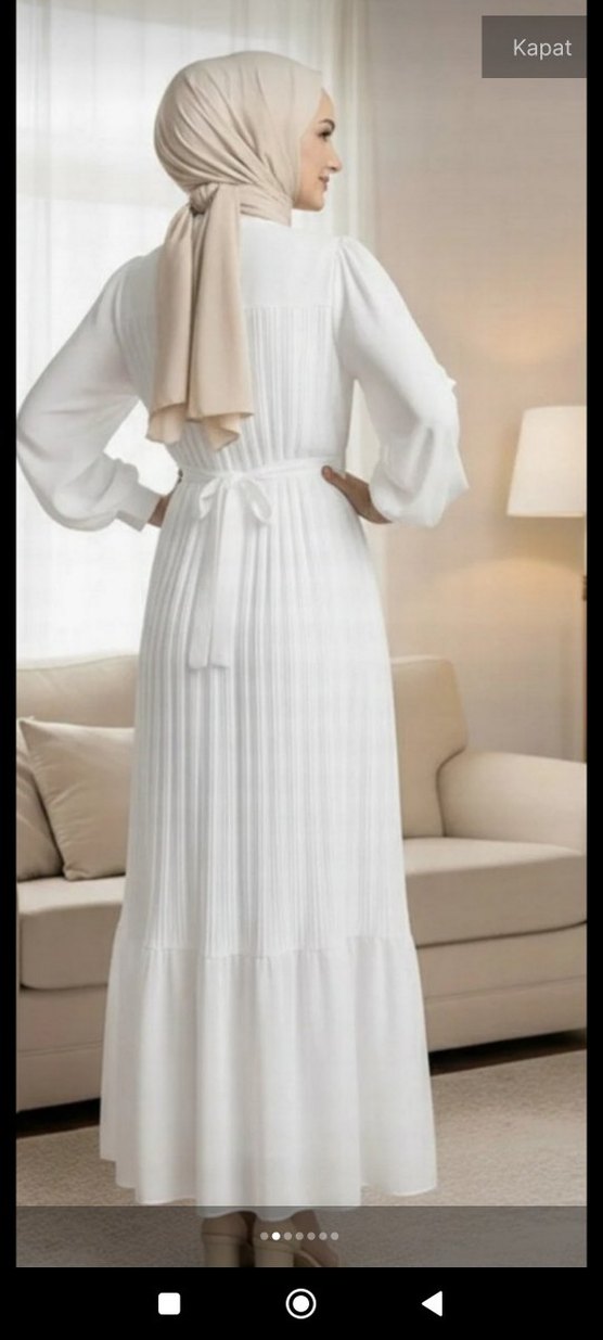 Uzun Beyaz Pilili Kadın Elbise - Görsel 2
