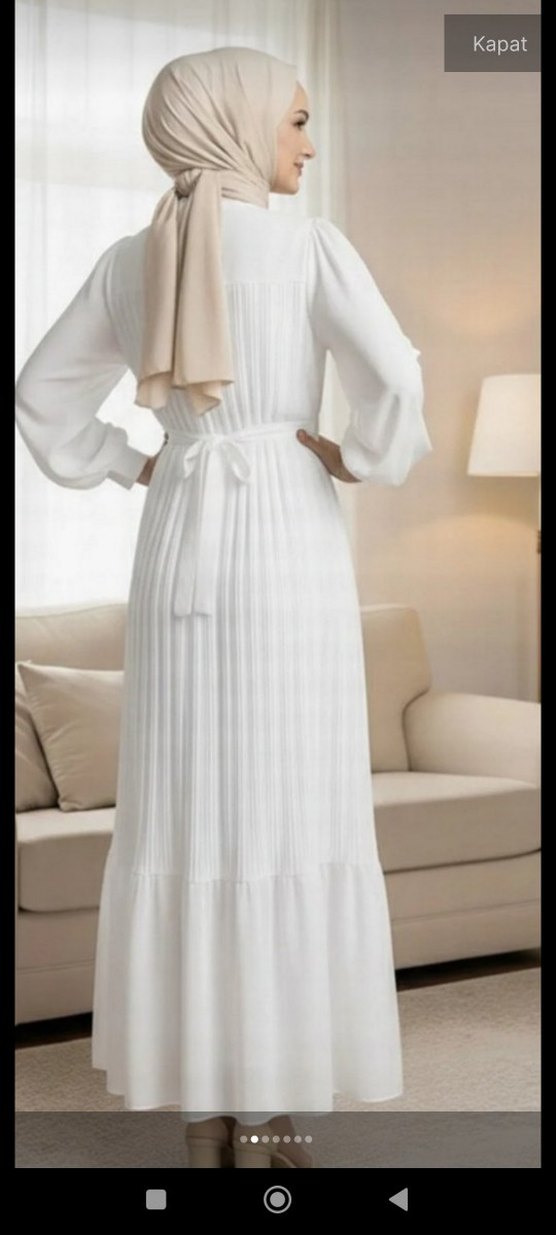 Uzun Beyaz Pilili Kadın Elbise - Görsel 5