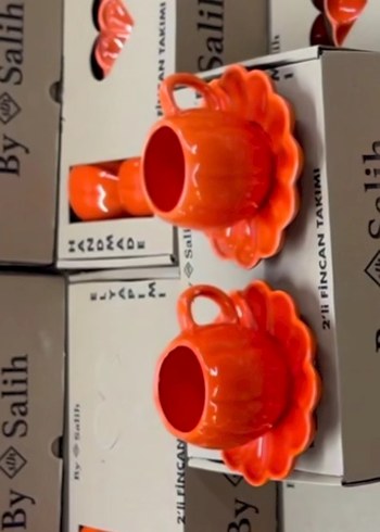 Turuncu Seramik Fincan ve Tabak Seti - Görsel 3