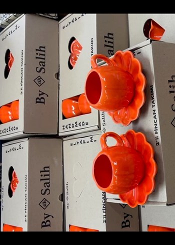 Turuncu Seramik Fincan ve Tabak Seti - Görsel 2