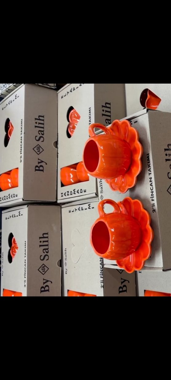 Turuncu Seramik Fincan ve Tabak Seti - Görsel 2