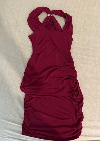 Diğer Bordo Drapeli Straplez Mini Elbise