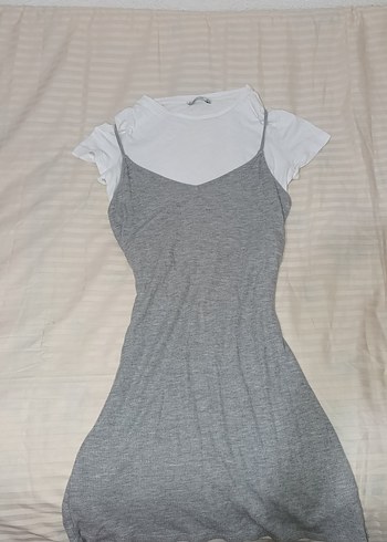 Bershka Bershka Gri Askılı Midi Elbise