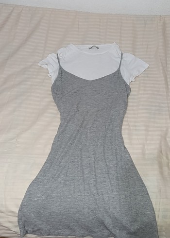 s Beden Bershka Gri Askılı Midi Elbise
