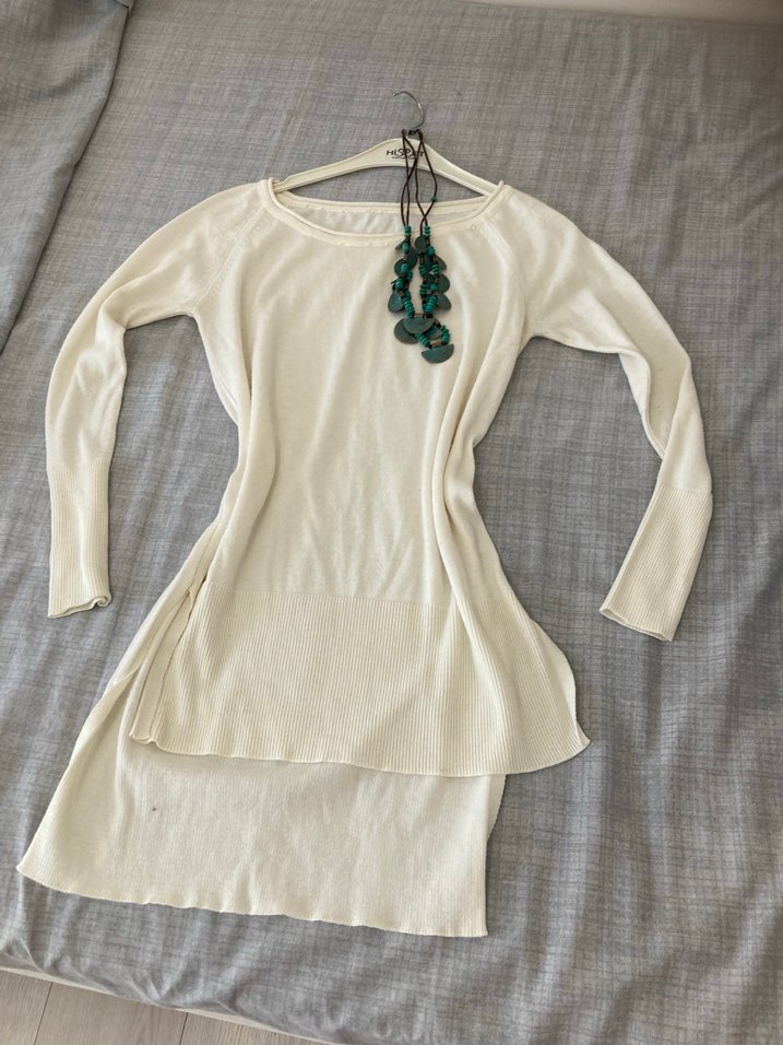 Bohem Beyaz Uzun Kollu Triko Kazak - Görsel 4