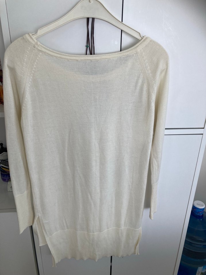 Bohem Beyaz Uzun Kollu Triko Kazak - Görsel 2