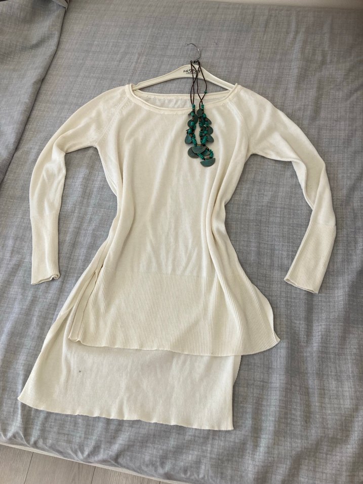 Bohem Beyaz Uzun Kollu Triko Kazak - Görsel 5