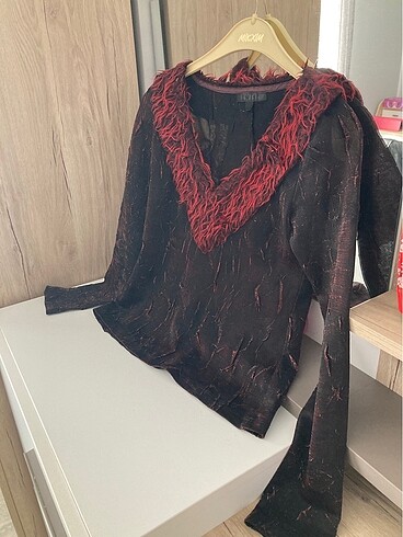 #Y2K# Vintage Twist marka kırmızı şeffaf şık bluz
