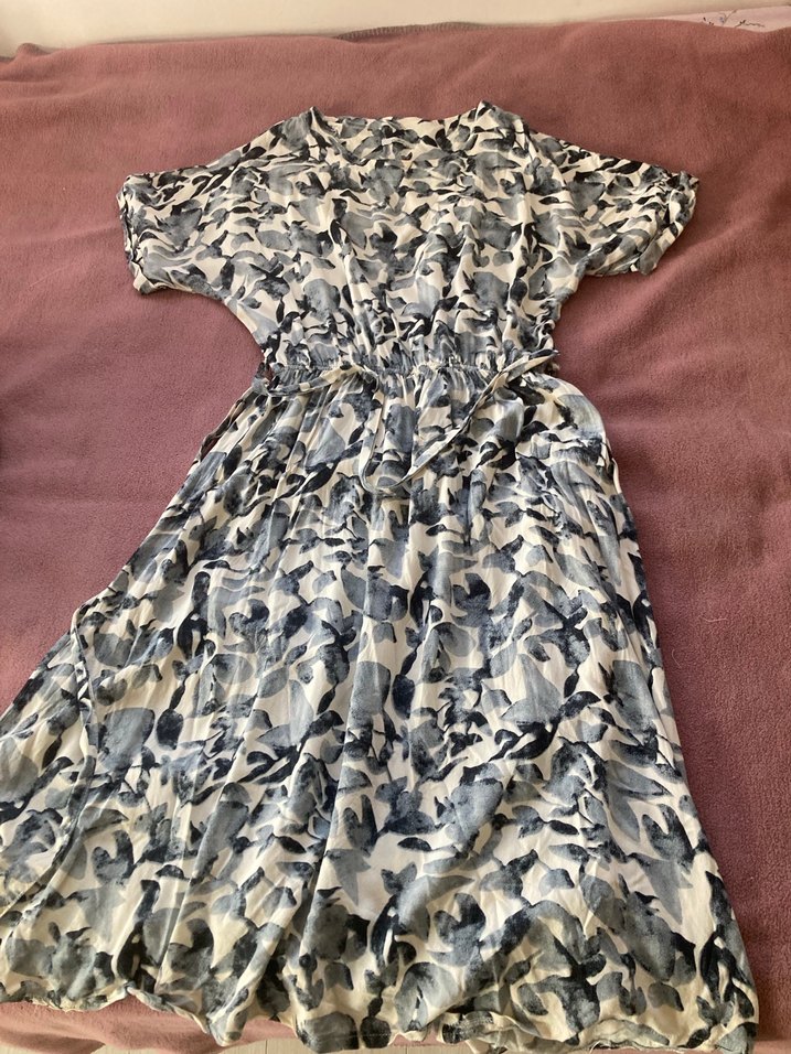 Gri Kamuflaj Desenli Uzun Bohem Elbise - Görsel 3