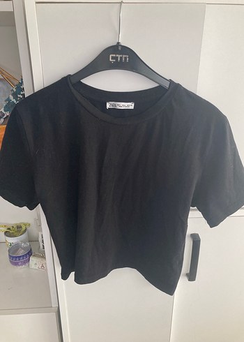 Siyah Kısa Kollu Basic Kadın Crop Tişört - Görsel 2