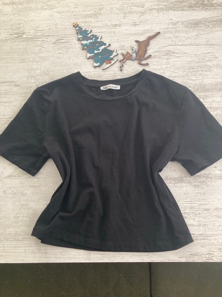 Siyah Kısa Kollu Basic Kadın Crop Tişört - Görsel 3