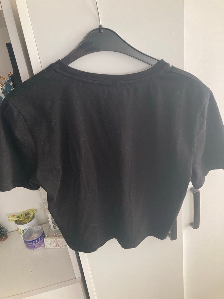 Siyah Kısa Kollu Basic Kadın Crop Tişört - Görsel 5