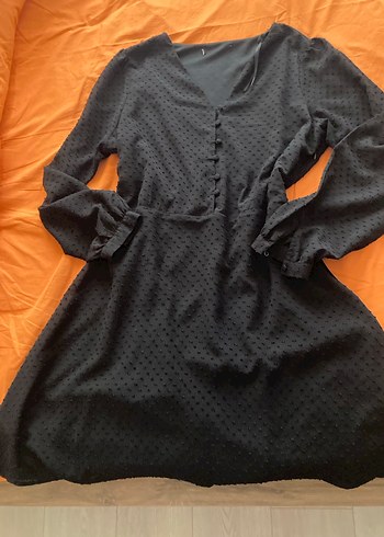 Düğmeli Siyah Midi Uzun Kollu Elbise - Görsel 4