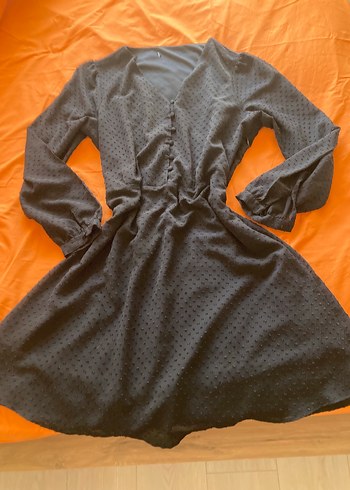 Düğmeli Siyah Midi Uzun Kollu Elbise - Görsel 2