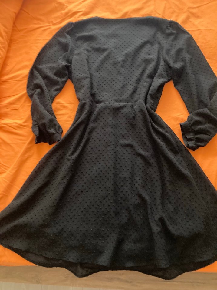 Düğmeli Siyah Midi Uzun Kollu Elbise - Görsel 5