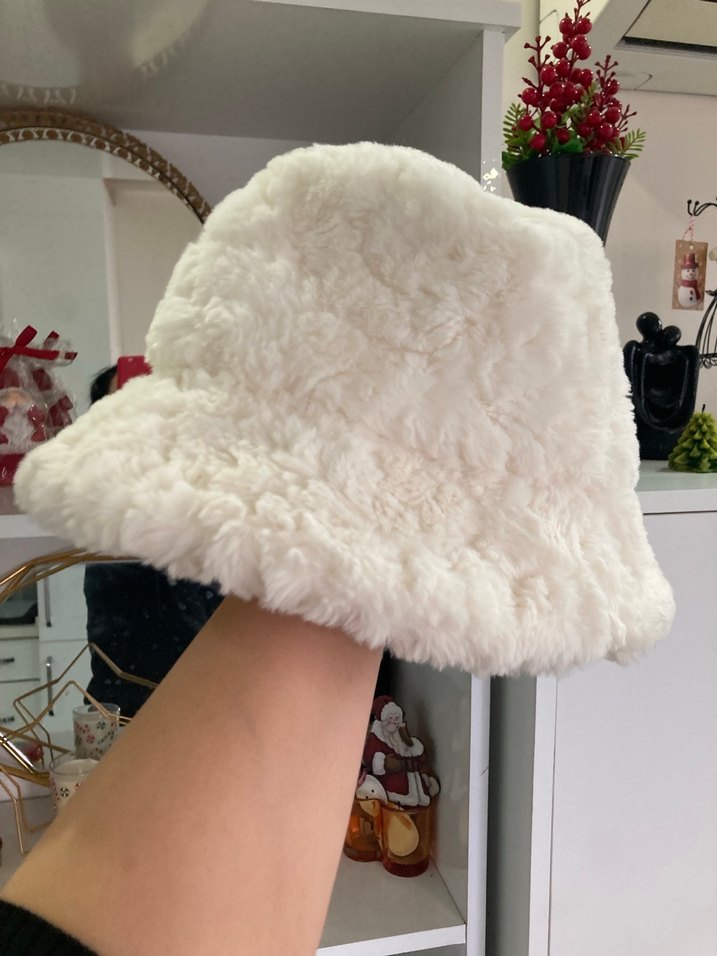 Beyaz Kürklü Bohem Kadın Şapka - Görsel 2