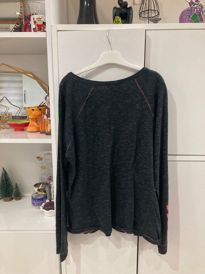 Kadın Gri Uzun Kollu Knitted Sweatshirt - Görsel 2