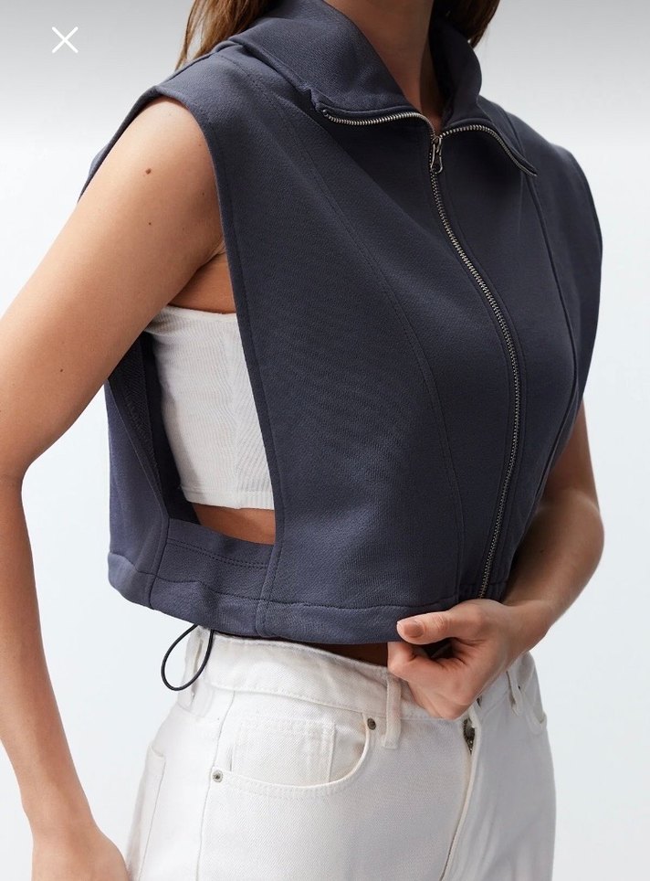 Antrasit Relaxed Dik Yaka Ay Kol Kalın Yelek - Görsel 4