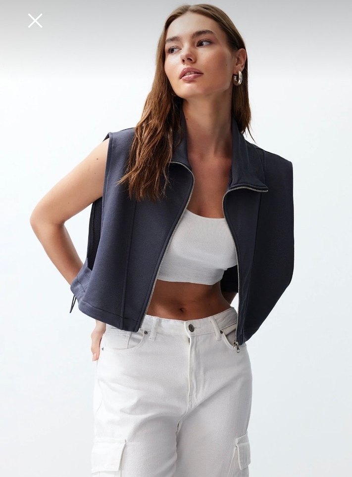 Antrasit Relaxed Dik Yaka Ay Kol Kalın Yelek - Görsel 2