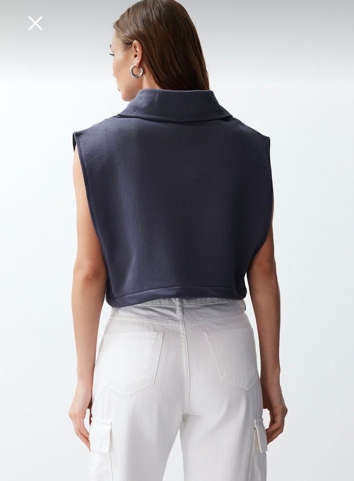 Antrasit Relaxed Dik Yaka Ay Kol Kalın Yelek - Görsel 5