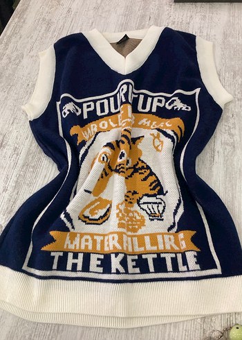 Desenli Örme Mavi Kadın Süveter - Görsel 4