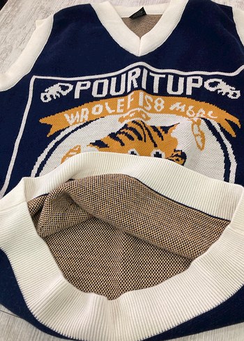 Desenli Örme Mavi Kadın Süveter - Görsel 3