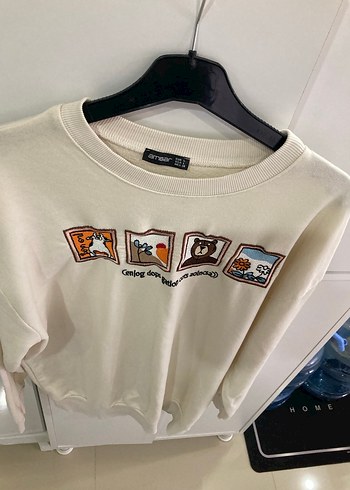 Bej Baskılı Kadın Sweatshirt - Görsel 5