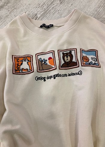 Bej Baskılı Kadın Sweatshirt - Görsel 4