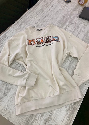 Bej Baskılı Kadın Sweatshirt - Görsel 3