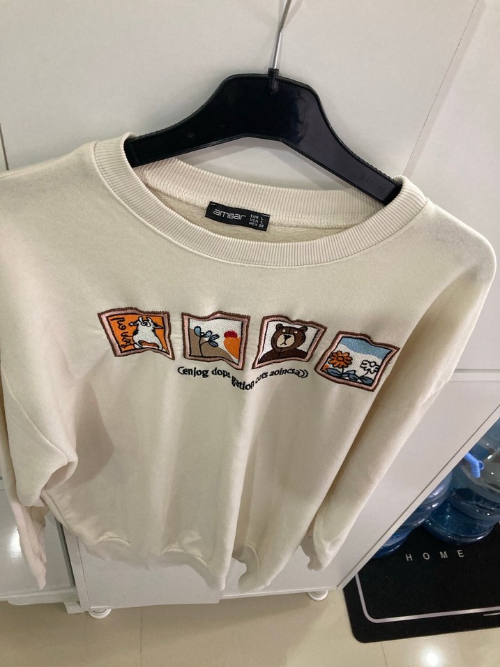 Bej Baskılı Kadın Sweatshirt - Görsel 5