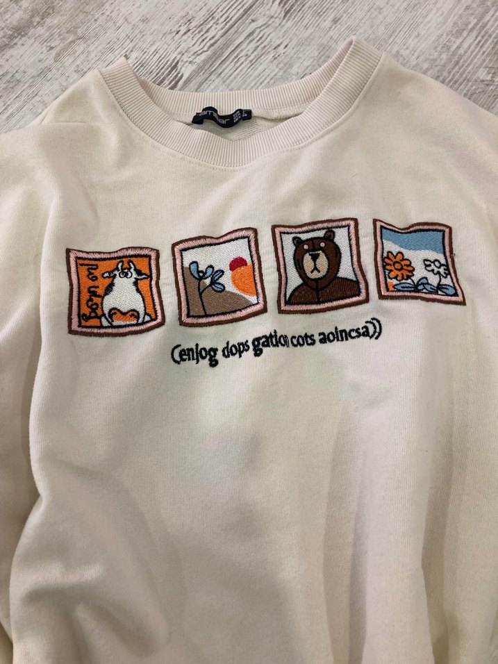 Bej Baskılı Kadın Sweatshirt - Görsel 4