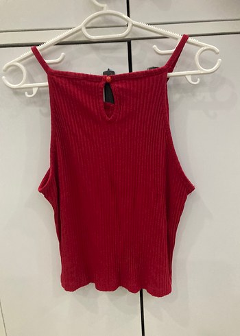 Diğer Kırmızı Örme Mini Kolsuz Crop Top