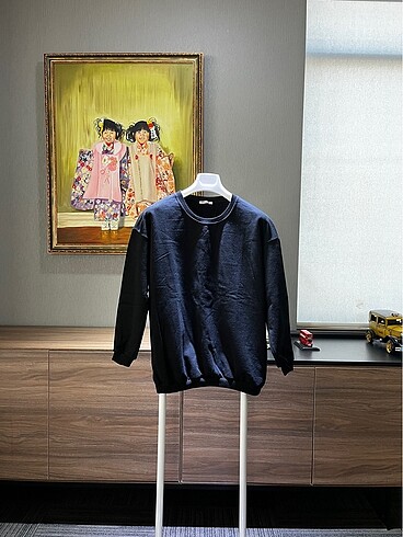 Koyu Lacivert Düz renk Unisex Sweatshirt