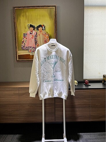 Beyaz baskılı erkek Sweatshirt
