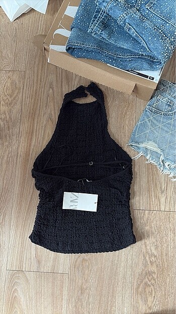 s Beden siyah Renk Zara dokulu halter bluz