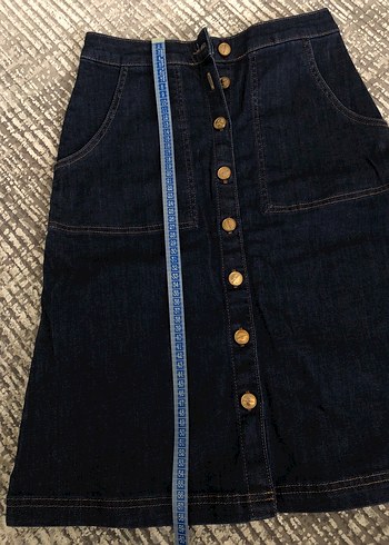 Düğmeli Lacivert Kot Etek - Görsel 7