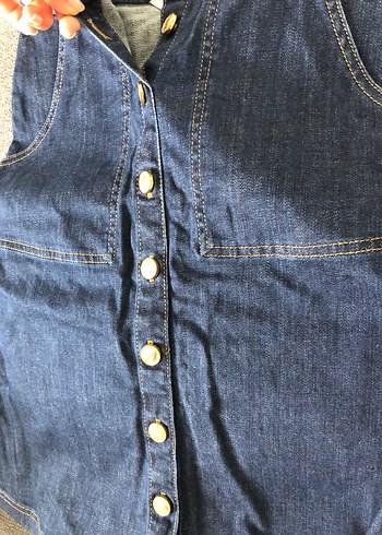 Düğmeli Lacivert Kot Etek - Görsel 3