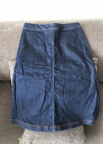 Düğmeli Lacivert Kot Etek - Görsel 2